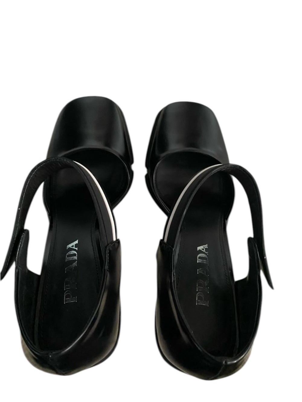 PRADA Sculptural Heel Mary Jane Pumps Black Leather Square Toe IT 40 / US 9 - Picture 5 of 10